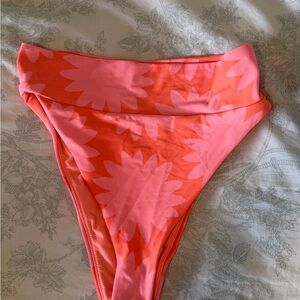 aerie High-Waist Bikini Bottom in Coral and Light Pink Floral